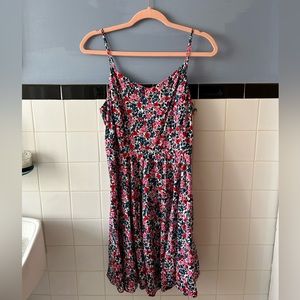 Old Navy Pink & Blue Floral Adjustable Spaghetti Strap Side Zip Rayon Dress